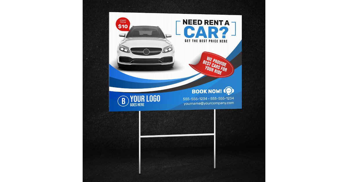 Blue Modern Car Hire Car Rental Car Rent Sign | Zazzle