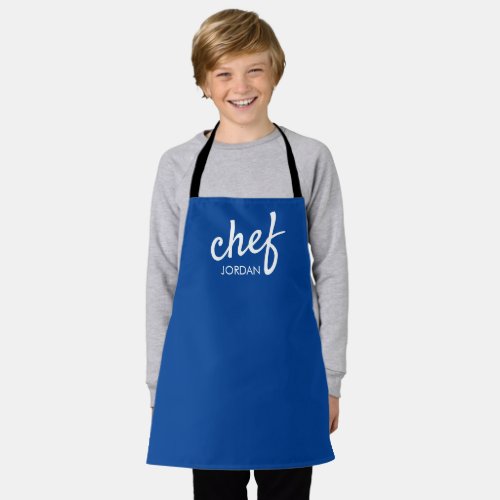 Blue Modern Chef Script Type Name Personalized Kid Apron