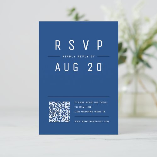 Blue Modern Chic Simple Typography QR code RSVP Card