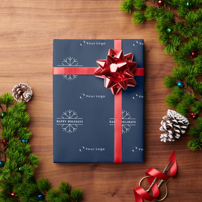 Blue Modern Christmas Business Logo Company Sp Wrapping Paper (Holiday Gift)