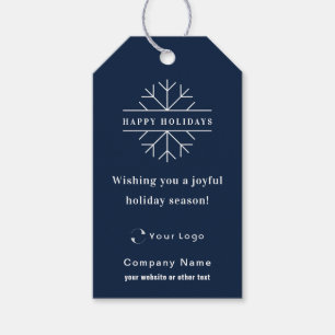 Blue Modern Christmas Business Logo QR code Chic Gift Tags