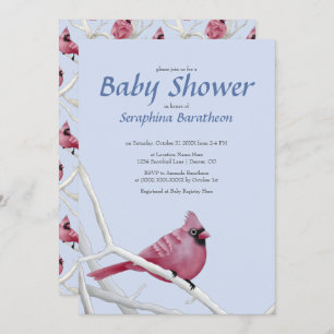 Blue Modern Christmas Cardinal Bird Baby Shower Invitation