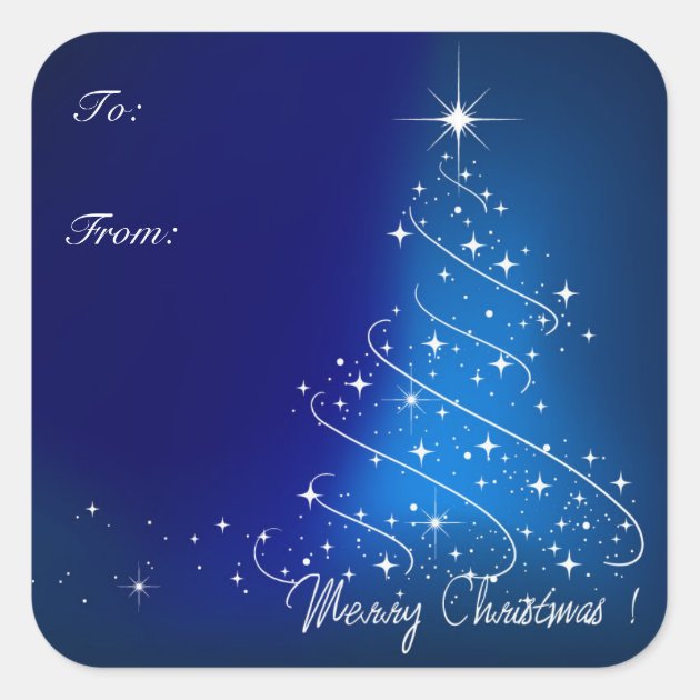 Blue Modern Christmas Tree Gift Tag Stickers