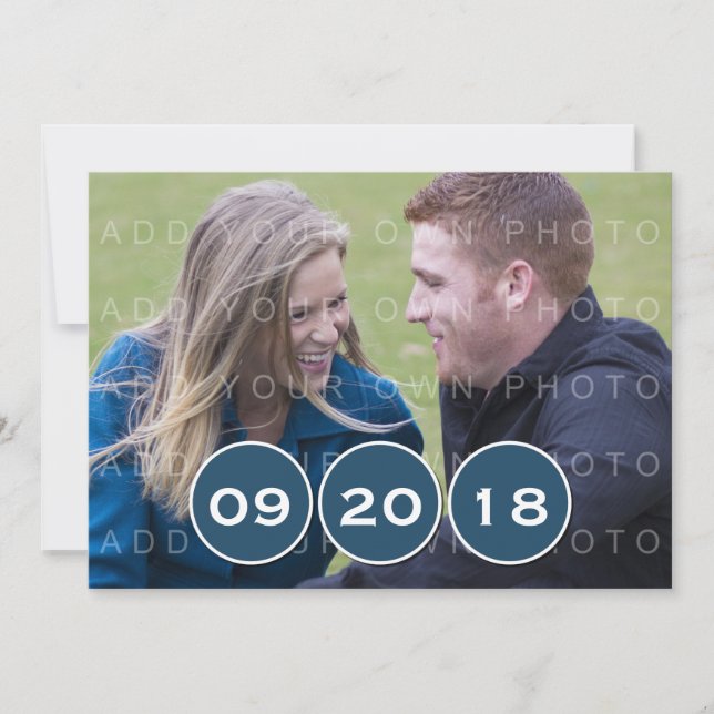 Blue Modern Circles Photo Save the Date Invite (Front)