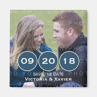 Blue Modern Circles Photo Save the Date Magnet