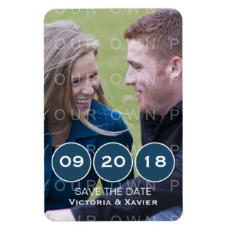 Blue Modern Circles Photo Save the Date Magnet