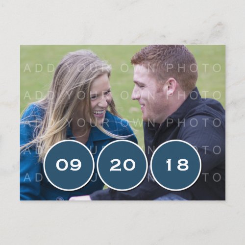 Blue Modern Circles Photo Save the Date Postcard