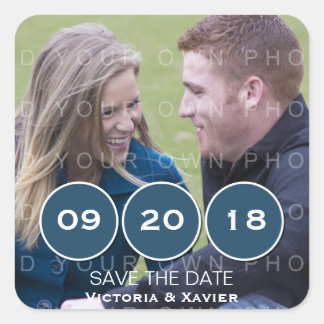Blue Modern Circles Photo Save the Date Stickers