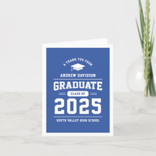 Blue Modern Class of 2025 Graduation Blank Letterpress Thank You Card