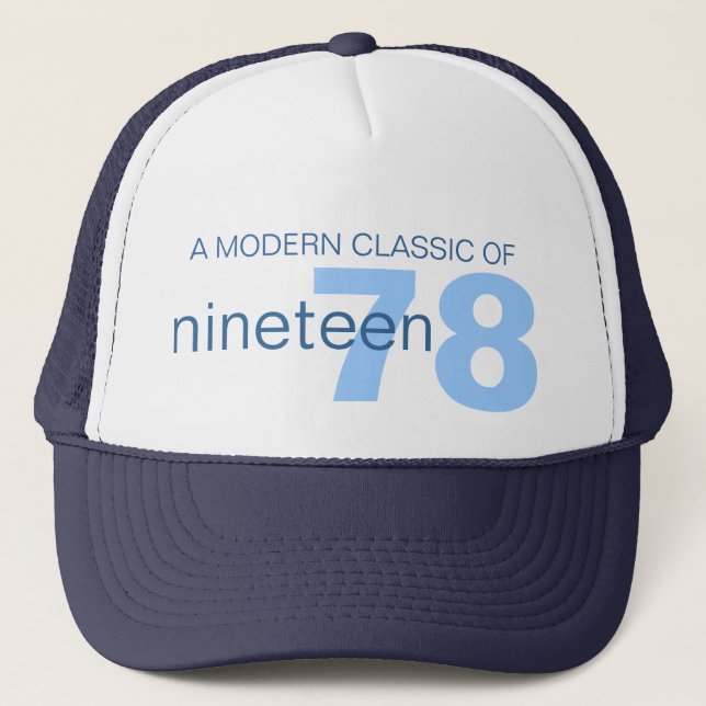 Blue modern classic age / birth year hat (Front)