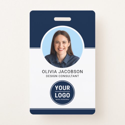 Blue Modern Company Employee Photo Security QR ID Badge