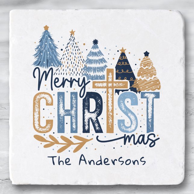 Blue Modern Cross Christian Jesus Christmas Name Trivet (Blue Modern Cross Christian Jesus Christmas Name Trivet)