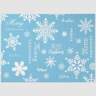 Blue Modern Custom Name Christmas Holiday Snow Tissue Paper