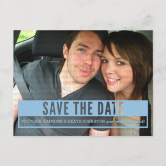 Blue Modern Cut Out Save the Date Postcard