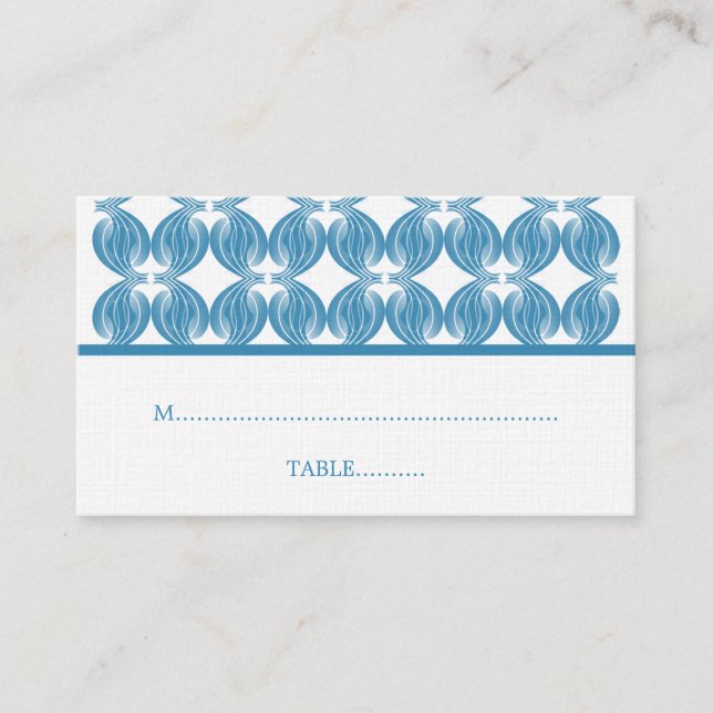 Blue Modern Deco Place Card (Front)