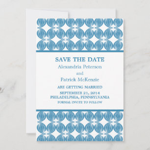 Blue Modern Deco Save the Date Invite