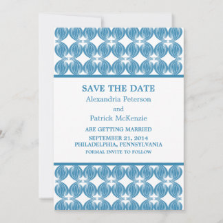 Blue Modern Deco Save the Date Invite