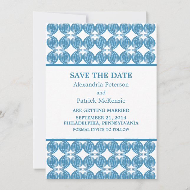 Blue Modern Deco Save the Date Invite (Front)