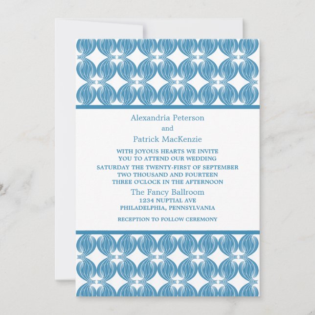 Blue Modern Deco Wedding Invite (Front)