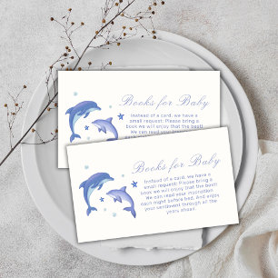 Blue Modern Dolphin Stars Books For Baby Shower Enclosure Card