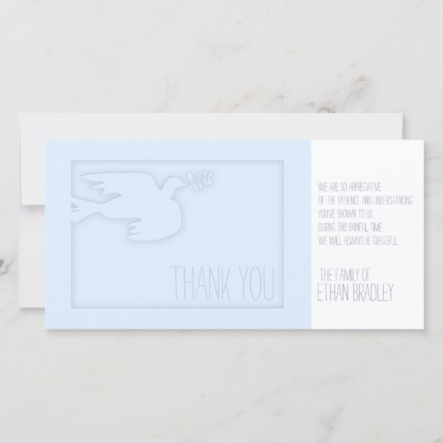 Blue Modern Dove Child Custom Sympathy Thank You (Front)