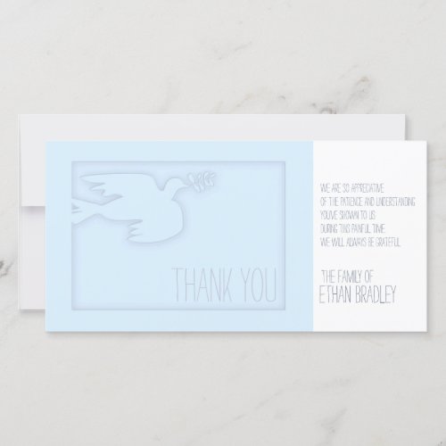 Blue Modern Dove Child Custom Sympathy Thank You