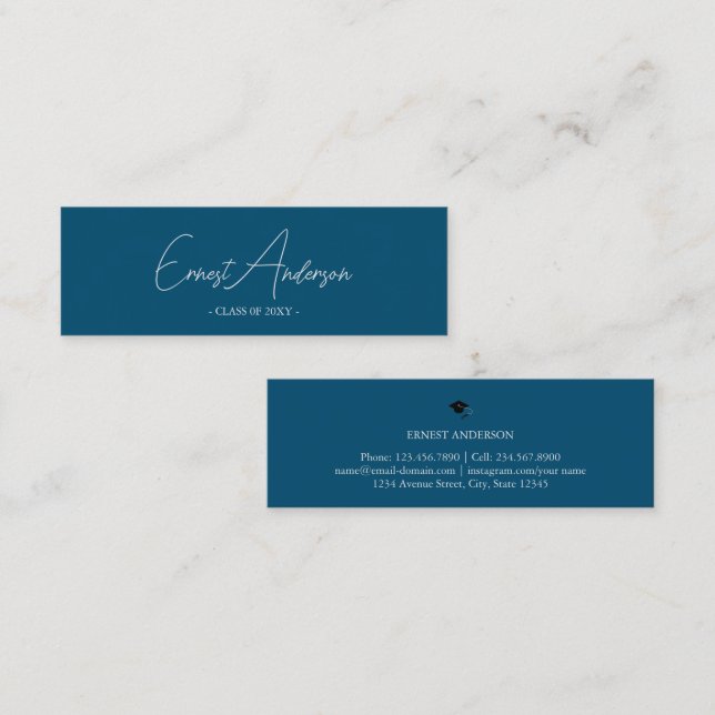Blue Modern Elegant Graduation Name Insert Card (Front/Back)