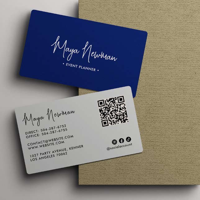 BLUE  Modern Elegant Minimal QR Code Professional  Business Card (Creator Uploaded)