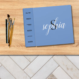 Blue Modern Elegant Monogram Name Initial Script 3 Ring Binder