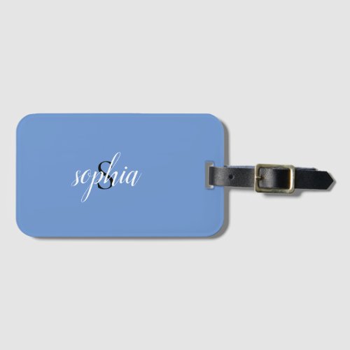 Blue Modern Elegant Monogram Name Script Luggage Tag