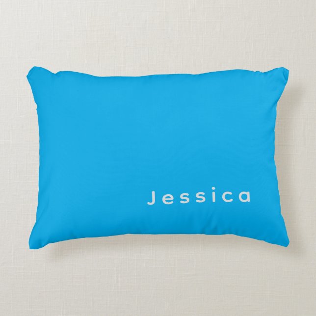 Blue Modern Elegant Plain Simple Professional Name Accent Pillow (Front)