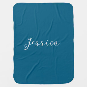 Blue Modern Elegant Plain Simple Professional Name Baby Blanket