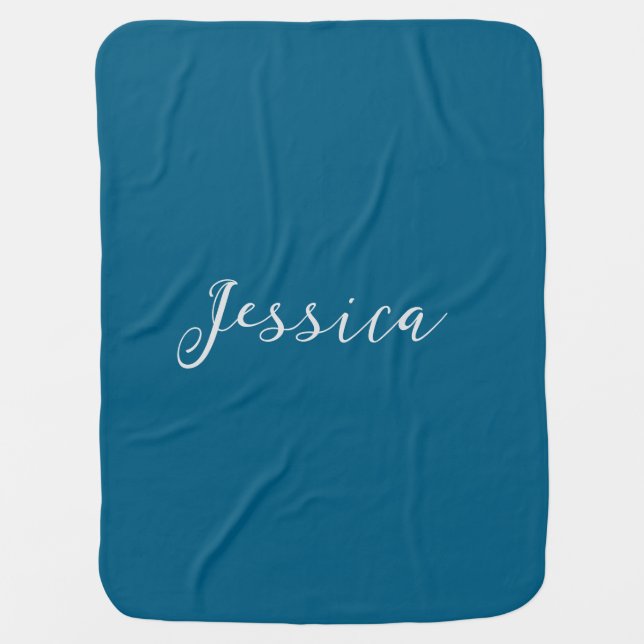 Blue Modern Elegant Plain Simple Professional Name Baby Blanket (Front)