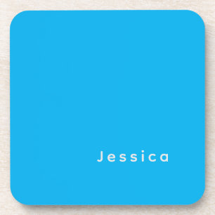 Blue Modern Elegant Plain Simple Professional Name Beverage Coaster