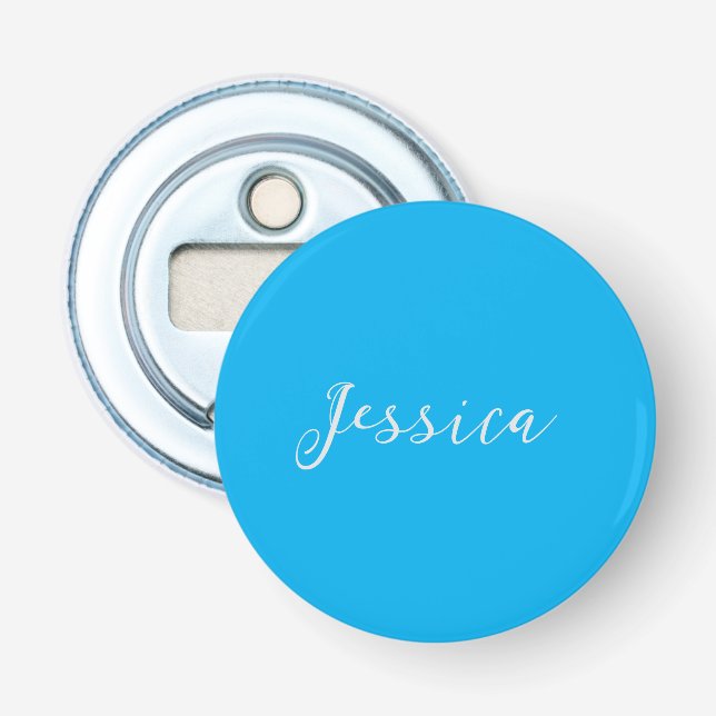 Blue Modern Elegant Plain Simple Professional Name Bottle Opener (Front)
