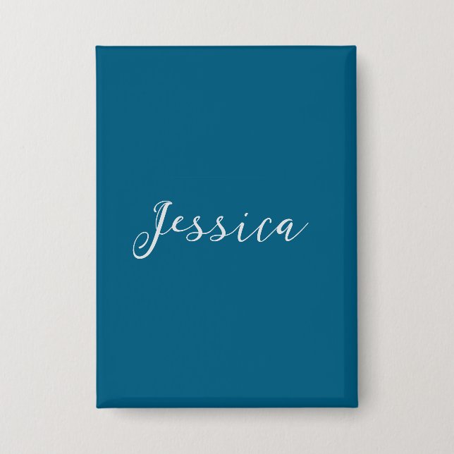 Blue Modern Elegant Plain Simple Professional Name Button (Front)
