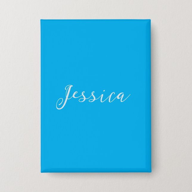Blue Modern Elegant Plain Simple Professional Name Button (Front)
