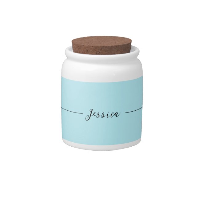 Blue Modern Elegant Plain Simple Professional Name Candy Jar (Front)