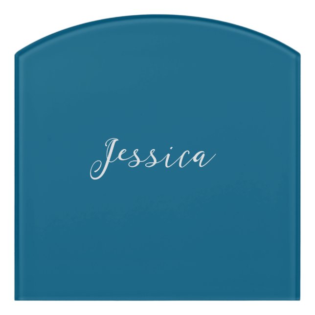 Blue Modern Elegant Plain Simple Professional Name Door Sign (Contour Front)
