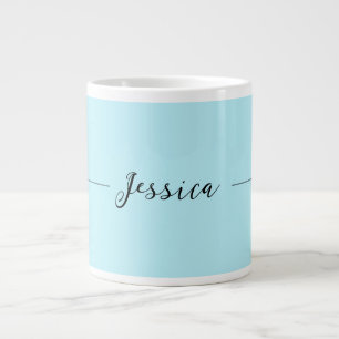 Blue Modern Elegant Plain Simple Professional Name Giant Coffee Mug