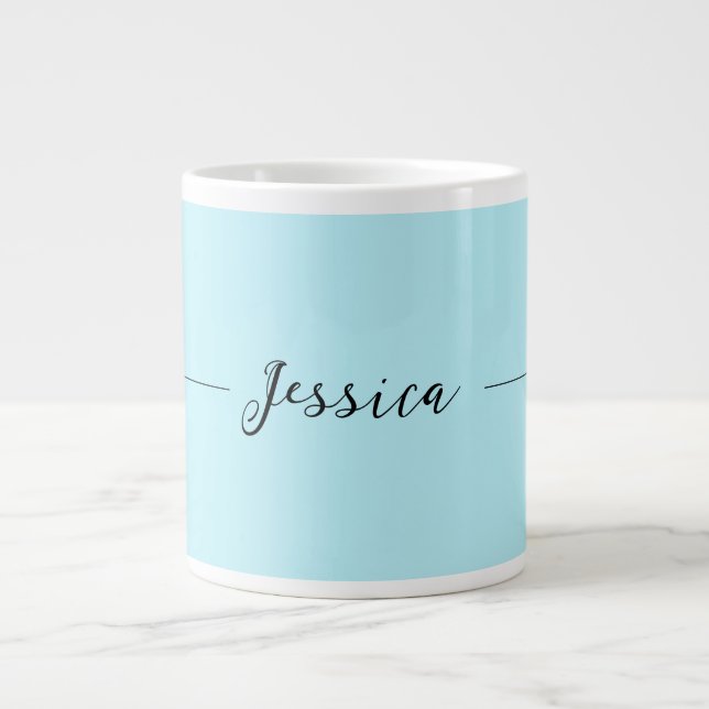 Blue Modern Elegant Plain Simple Professional Name Giant Coffee Mug (Front)