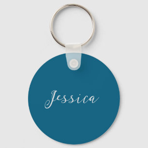 Blue Modern Elegant Plain Simple Professional Name Keychain