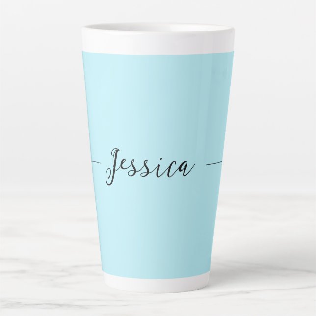 Blue Modern Elegant Plain Simple Professional Name Latte Mug (Front)