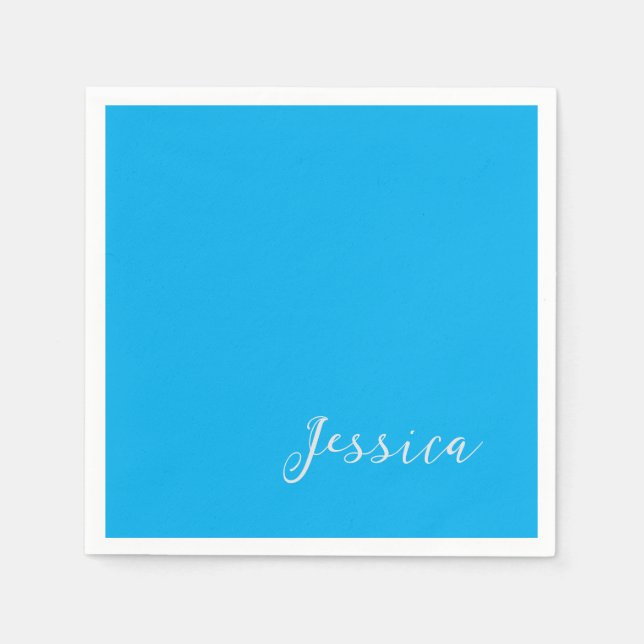 Blue Modern Elegant Plain Simple Professional Name Napkins (Front)