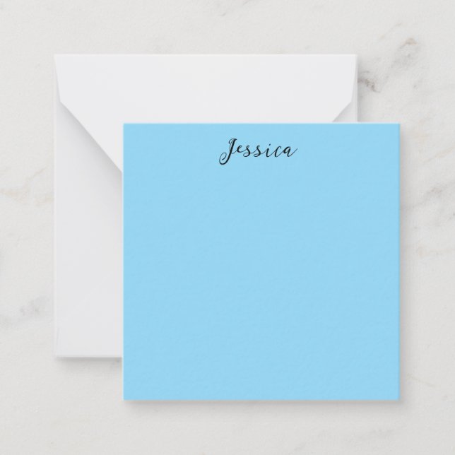 Blue Modern Elegant Plain Simple Professional Name Note Card (Front)