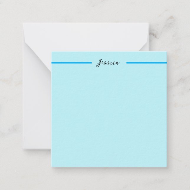 Blue Modern Elegant Plain Simple Professional Name Note Card (Front)