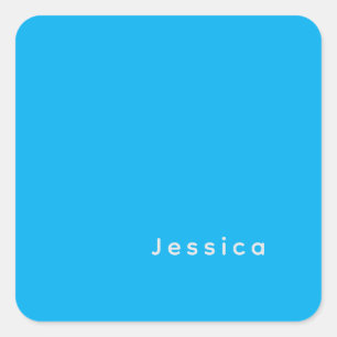 Blue Modern Elegant Plain Simple Professional Name Square Sticker