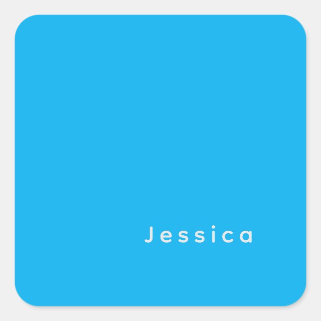Blue Modern Elegant Plain Simple Professional Name Square Sticker (Front)