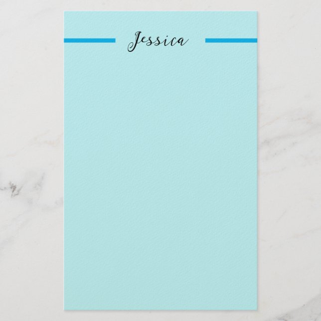 Blue Modern Elegant Plain Simple Professional Name Stationery (Front)