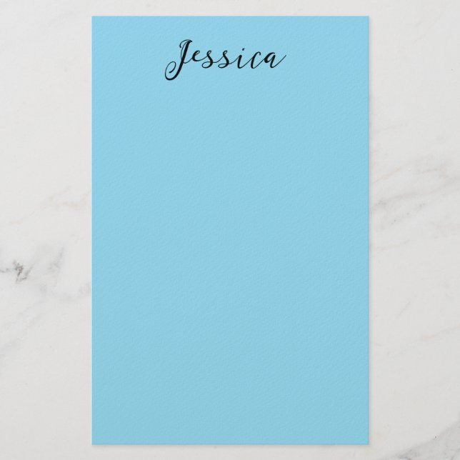 Blue Modern Elegant Plain Simple Professional Name Stationery (Front)